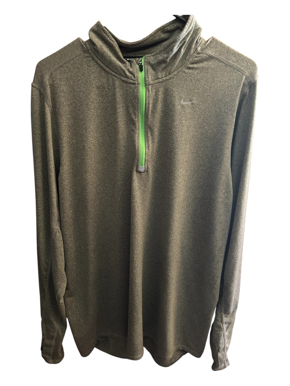 Nike Olive Green Half-Zip Pullover with Lime Zipper